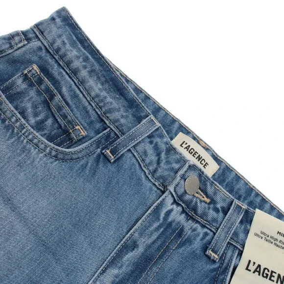 L'agence NWT Denim Jeans Sz 25 US Miley Ultra High Rise Wide Leg in Blue Cotton - Picture 1 of 13